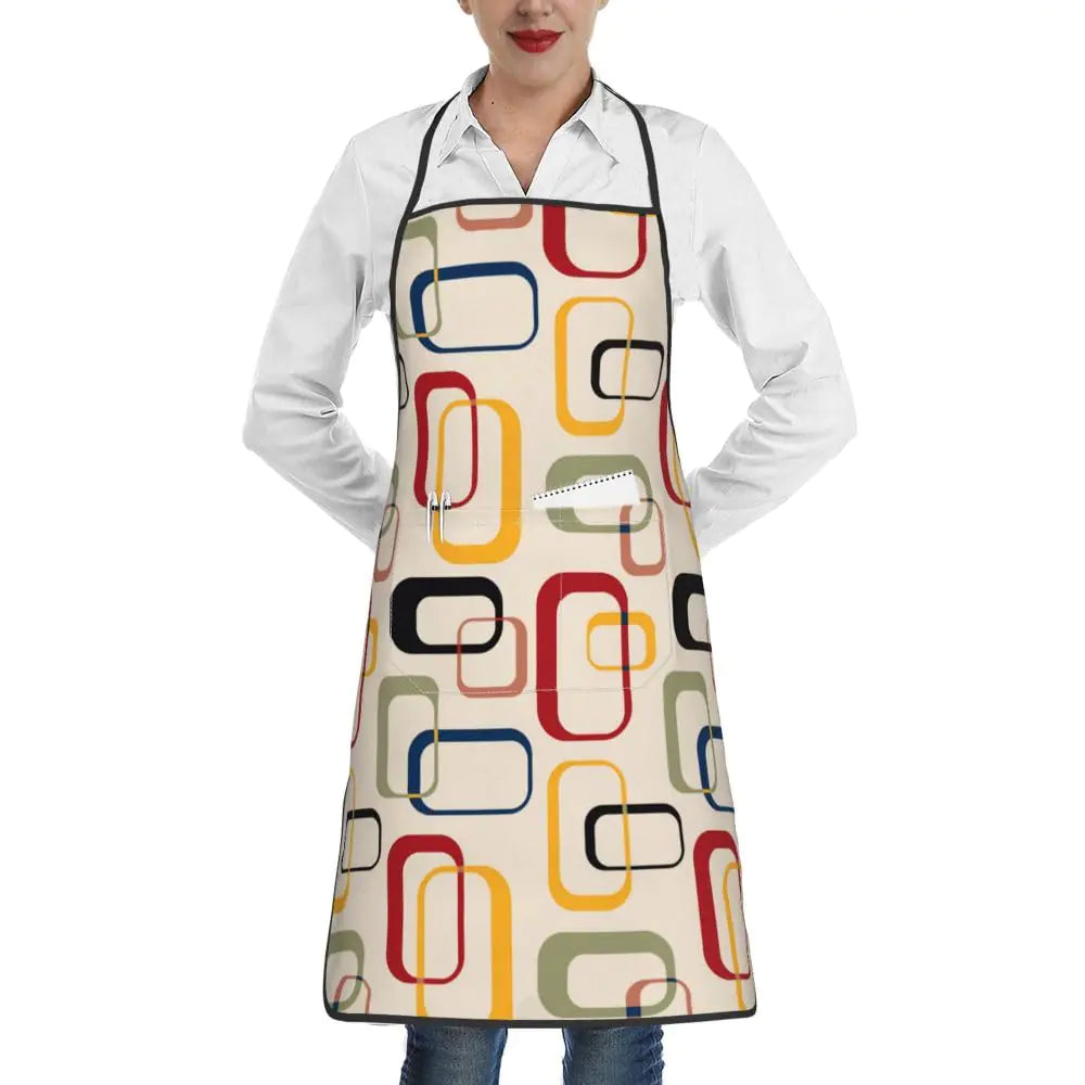 LANAIQO Mid Century Modern Retro Kitchen Aprons With Pockets For Men Women Chef Apron Cooking Baking Bbq Painting Vintage Decorative Bib Apron